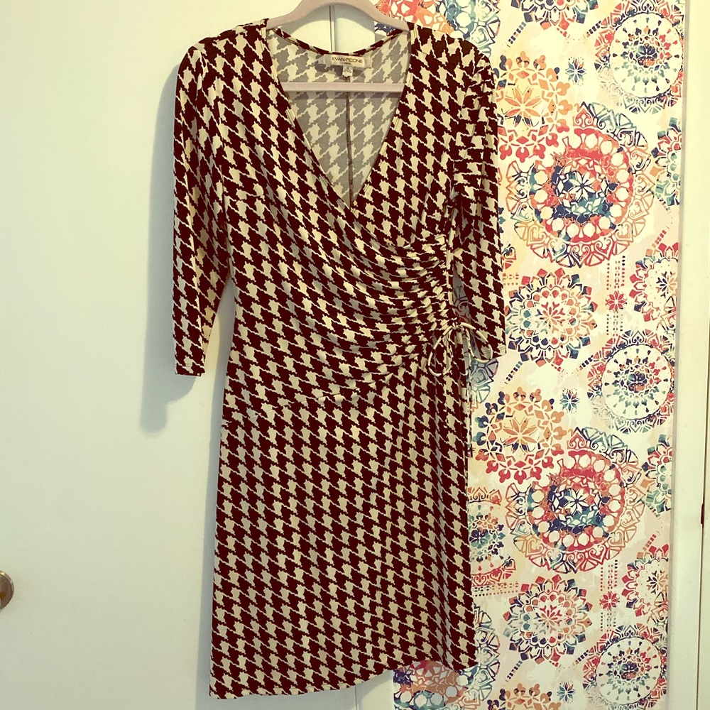 Flattering houndstooth faux wrap dress